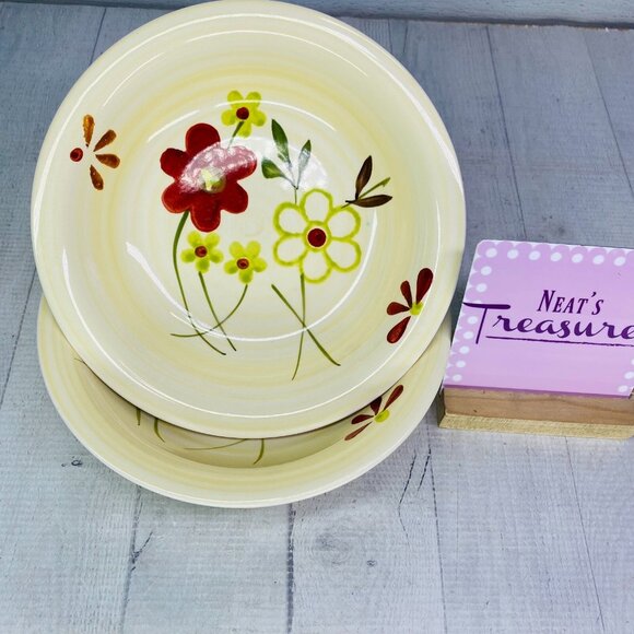 Gibson GID438 Retro 70's Floral Muticolor Ceramic Beige Soup Cereal Bowls  Set 2 - Picture 1 of 15
